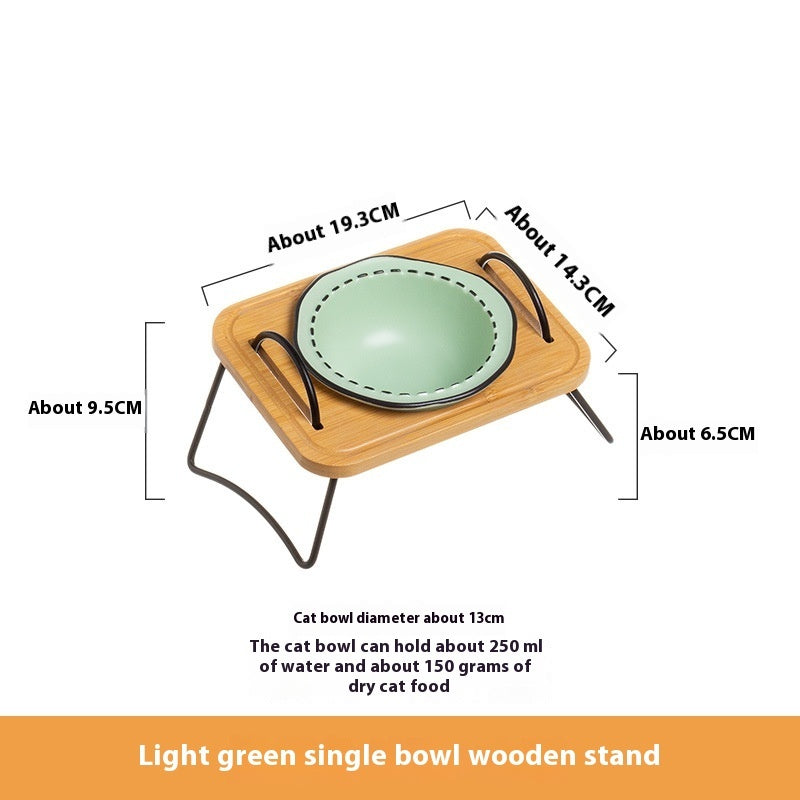Pet Wooden Multi-functional Ceramic Cat Bowl