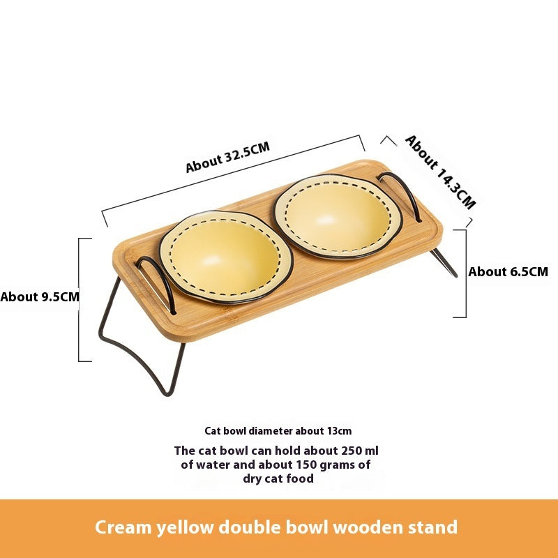 Pet Wooden Multi-functional Ceramic Cat Bowl