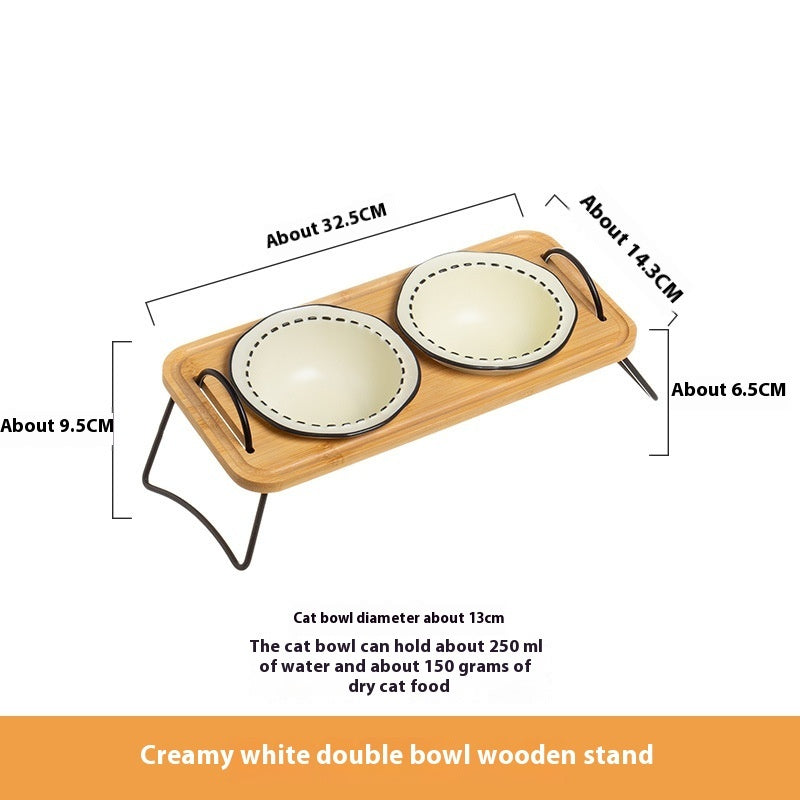 Pet Wooden Multi-functional Ceramic Cat Bowl
