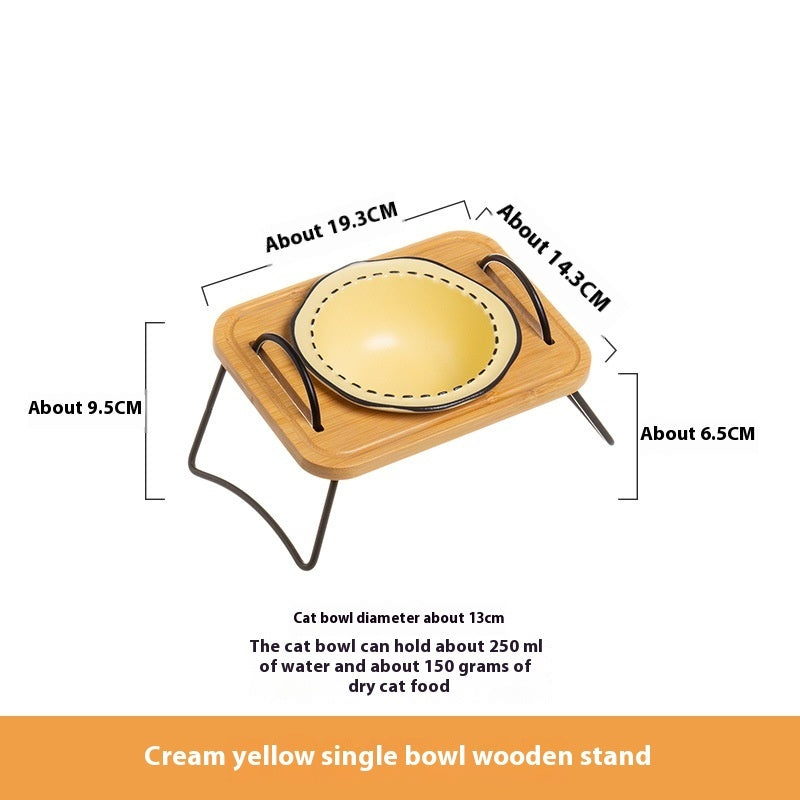 Pet Wooden Multi-functional Ceramic Cat Bowl