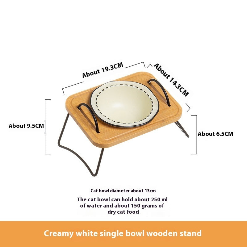 Pet Wooden Multi-functional Ceramic Cat Bowl