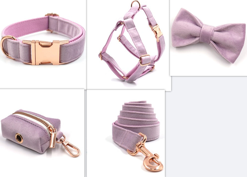 Dark Grey Velvet Pet Collar Leash