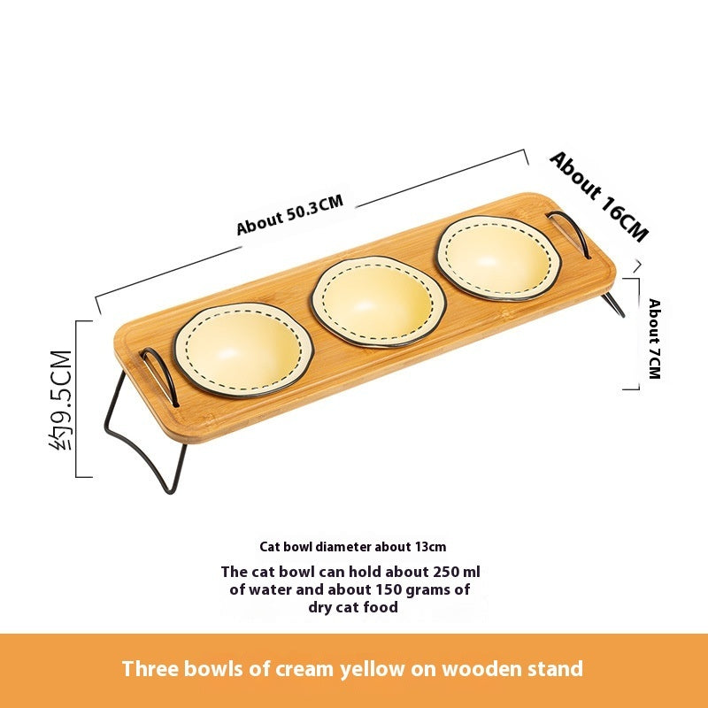 Pet Wooden Multi-functional Ceramic Cat Bowl