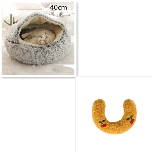 2 In 1 Dog And Cat Winter Round Bed